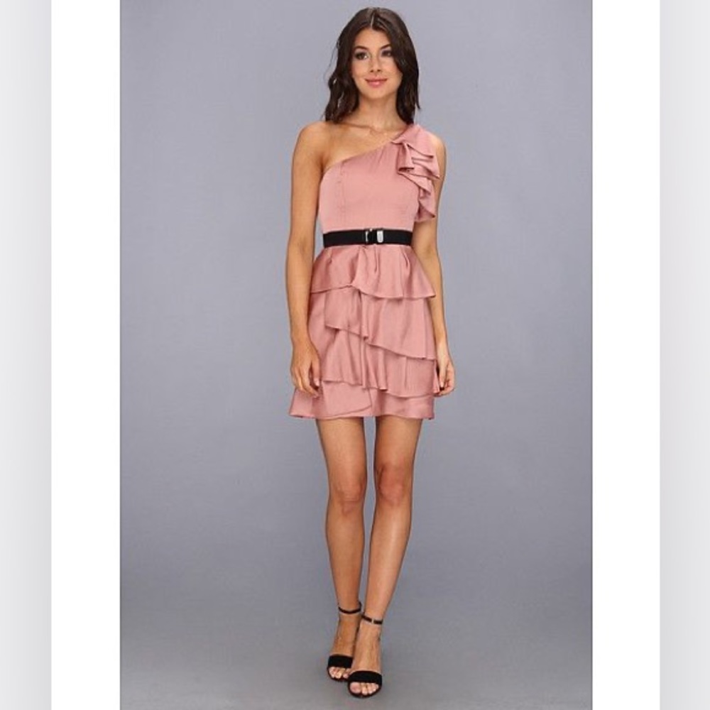 BCBGMaxAzria NWT Ora One-Shoulder Dress, Dusty Rose